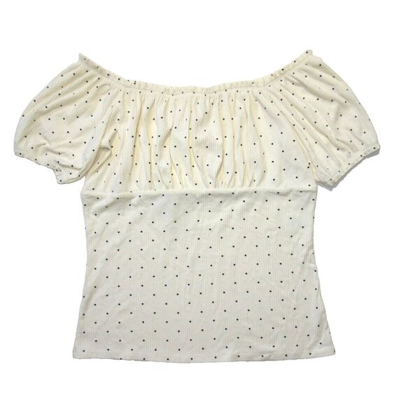 NWT Sezane Fanelie in Ecru Navy Polka Dot Off Shoulder Ribbed Knit Top XXL